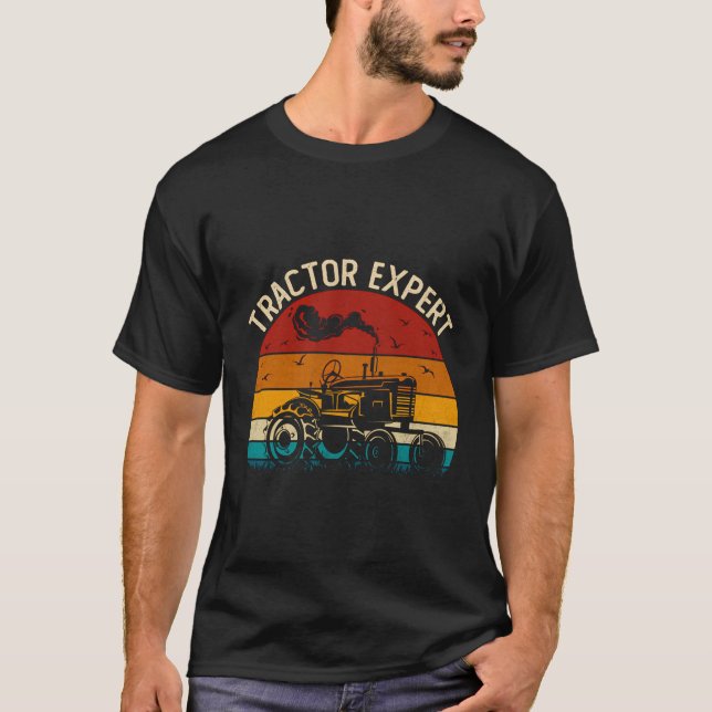 Vintage Tractor Expert Farmer Farming T-Shirt (Front)
