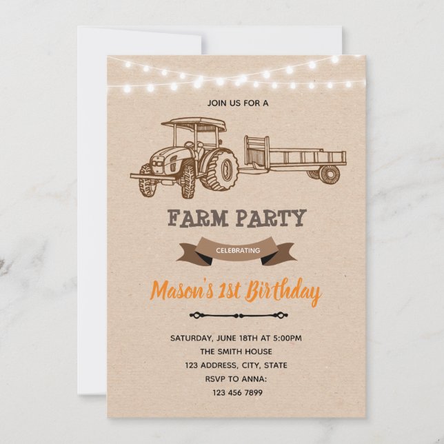 Vintage tractor farm barnyard Invitation (Front)