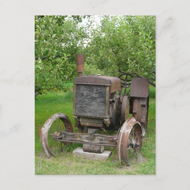 Vintage Tractor in Apple Orchard Postcard (Front)