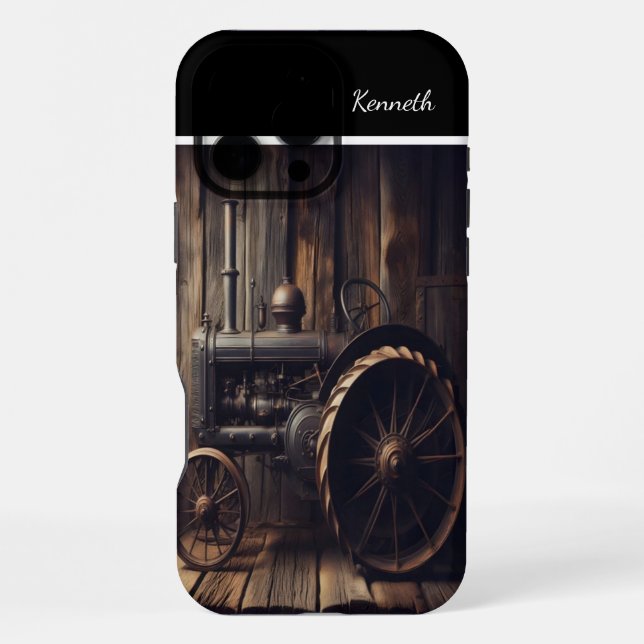 Vintage Tractor in Rustic Barn iPhone Case (Back)