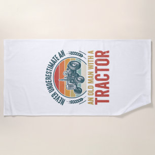 Vintage Tractor Old Man Quote Shirt Design_1 Beach Towel