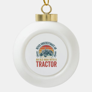 Vintage Tractor Old Man Quote Shirt Design_1 Ceramic Ball Christmas Ornament