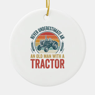 Vintage Tractor Old Man Quote Shirt Design_1 Ceramic Tree Decoration