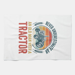 Vintage Tractor Old Man Quote Shirt Design_1 Tea Towel