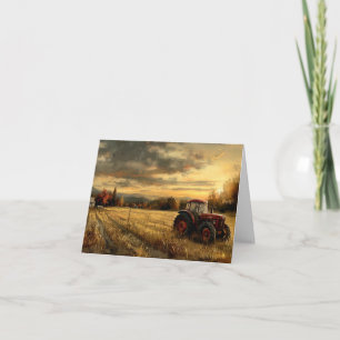 Vintage Tractor on the Farm Autumn Blank Note Card