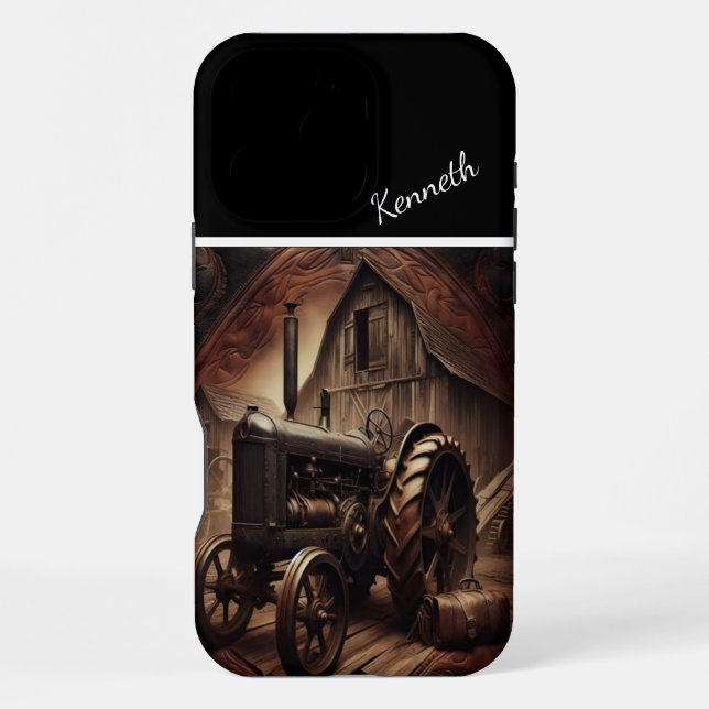 Vintage Tractor Under Rustic Barn iPhone Case (Back)