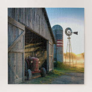 Vintage Tractor with Windmill and Silo Jigsaw Puzzle