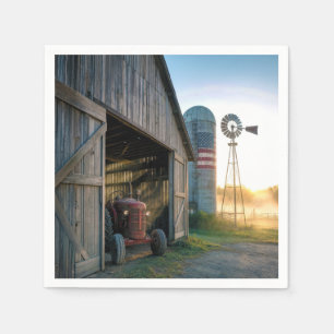 Vintage Tractor with Windmill and Silo Napkin