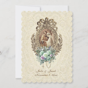 Vintage Traditional Catholic Church Wedding Invitation
