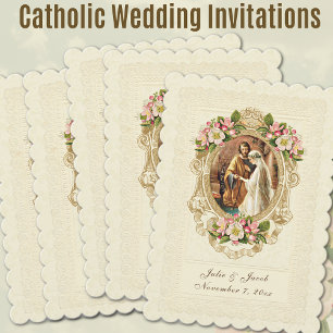 Vintage Traditional Catholic Church Wedding Invitation