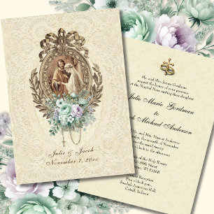 Vintage Traditional Catholic Church Wedding Invitation