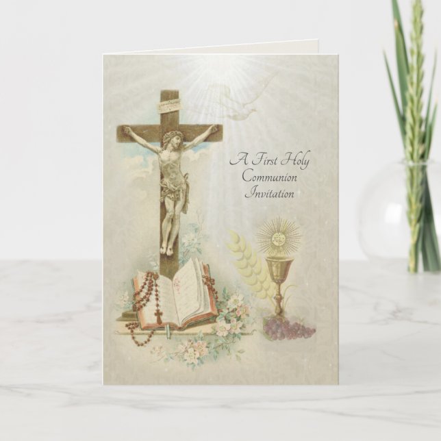 Vintage Traditional Catholic Communion Invitation (Front)