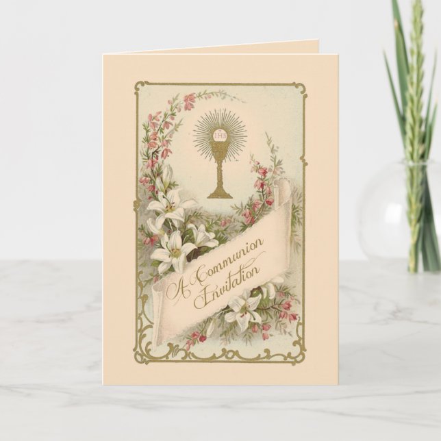 Vintage Traditional Catholic Communion Invitation (Front)