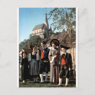 Vintage Traditional Folk Costume Group Portrait Postcard