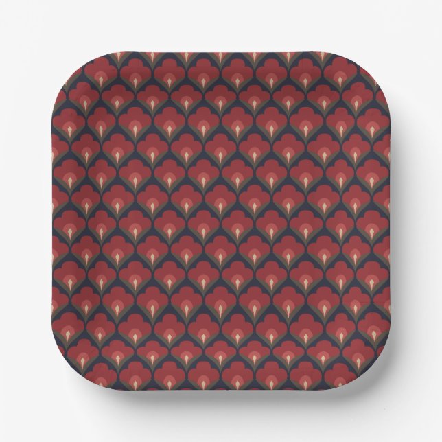Vintage traditional folk flower seamless pattern paper plate (Front)