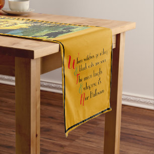 Vintage Traditional Halloween Poem, Witch & Moon Short Table Runner