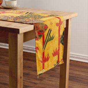 Vintage Traditional Japanese Paper Print Short Table Runner