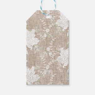 Vintage traditional rustic country burlap and lace gift tags