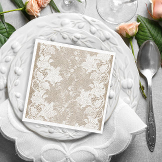 Vintage traditional rustic country burlap and lace napkin
