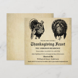 Vintage Traditional Turkey Thanksgiving Invitation