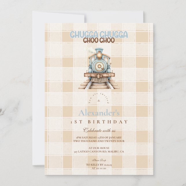 Vintage Train 1st Birthday  Invitation (Front)