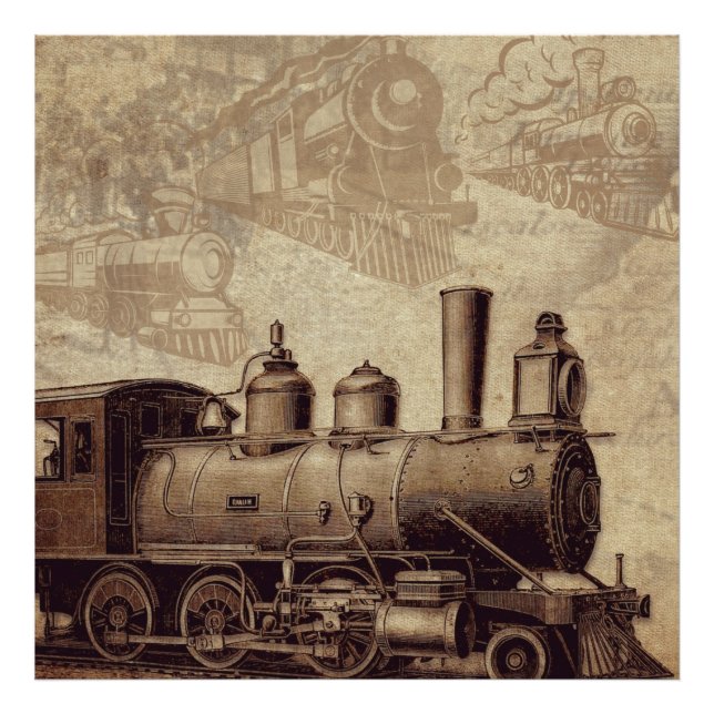 Vintage Train and Old Railroad   Photo Print (Front)