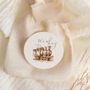 Vintage Train Boho Watercolor Baby Shower Classic Round Sticker