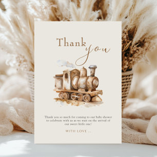Vintage Train Boho Watercolor Baby Shower  Thank You Card