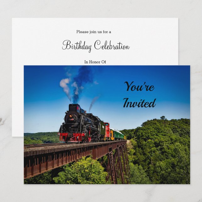 Vintage Train Bridge Photo Birthday Invitation (Front/Back)