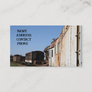 Vintage train cars on rail yard  business card