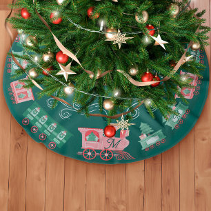 Vintage Train Christmas Tree Delivery Monogram Brushed Polyester Tree Skirt