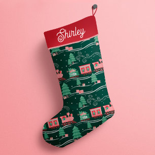 Vintage Train Christmas Tree Delivery Personalized Small Christmas Stocking