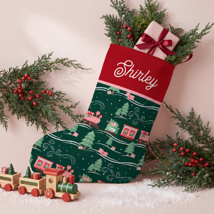 Vintage Train Christmas Tree Delivery Personalized Small Christmas Stocking