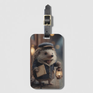 Vintage Train Conductor Hedgehog Luggage Tag