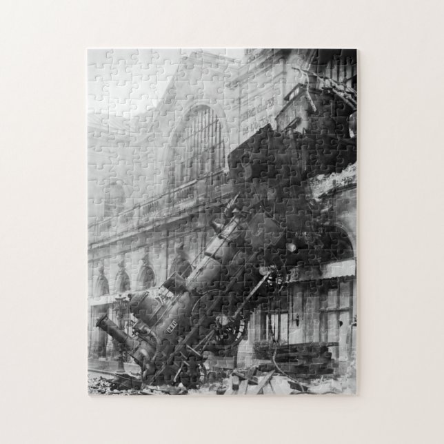 Vintage Train Crash Black and White Jigsaw Puzzle (Vertical)