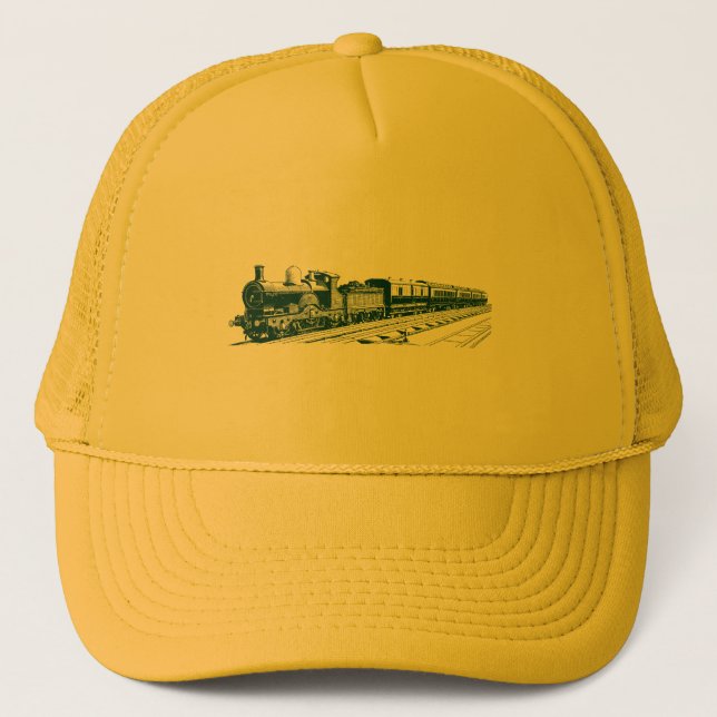 Vintage Train - Dark Green Trucker Hat (Front)