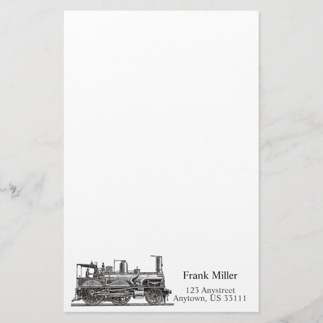 Vintage Train Engine Personalised Stationery (Front)