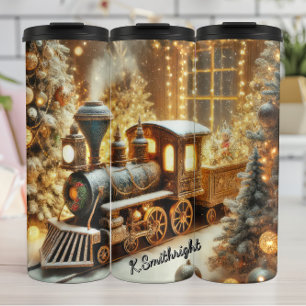 Vintage Train Festive Window Christmas Trees Thermal Tumbler