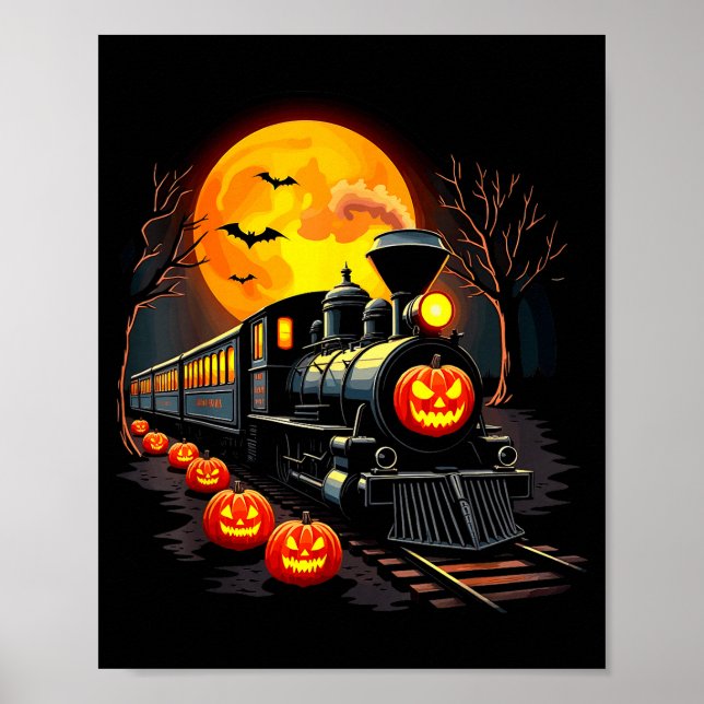 Vintage Train Halloween Costume Pumpkin Ghost Men  Poster (Front)