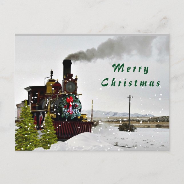 Vintage Train in Snow/ Merry Christmas Postcard (Front)