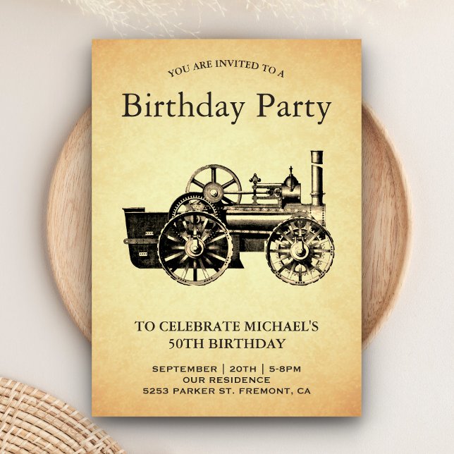 Vintage Train Locomotive Birthday Party Invitation (Creator Uploaded)