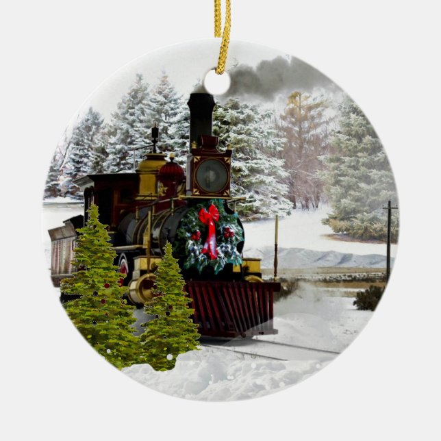 Vintage Train Locomotive Christmas Ornament (Front)