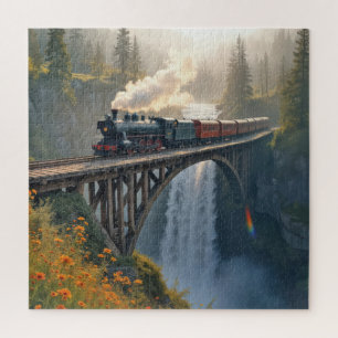 Vintage Train On a Mountain Trestle Jigsaw Puzzle
