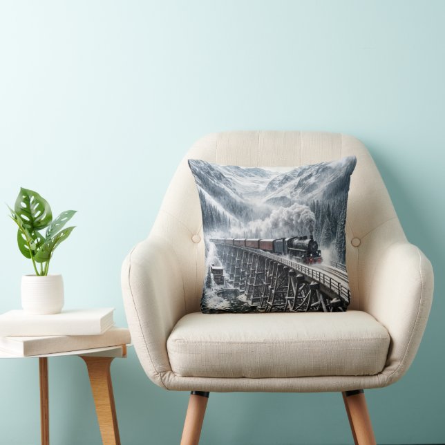 Vintage Train On a Mountain Valley Trestle Cushion (Chair)