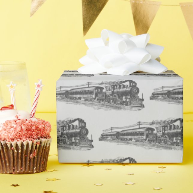Vintage Train On Grey Wrapping Paper (Birthday Party)