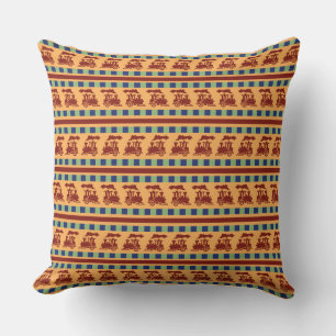 Vintage Train Pattern with Stripes and Checks Cushion