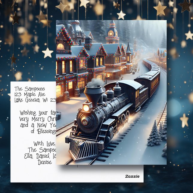 Vintage Train Personalised Christmas Postcard (Creator Uploaded)