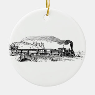 vintage Train sketch Ceramic Tree Decoration