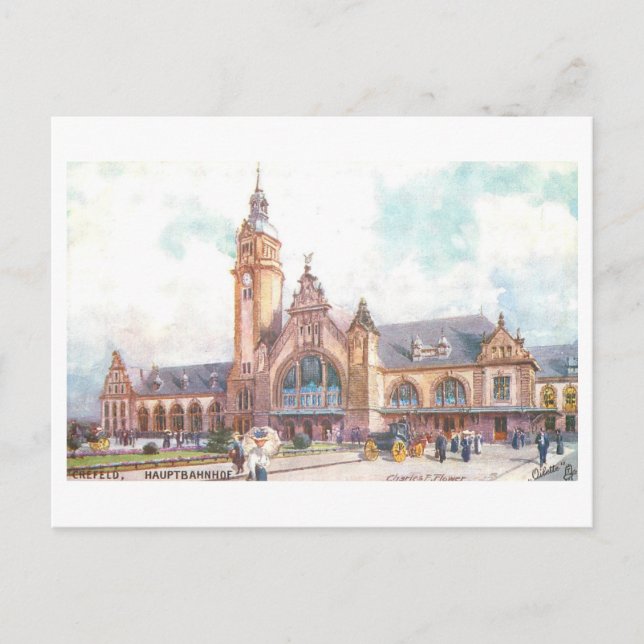 Vintage Train Station in Krefeld, Germany, Postcard (Front)