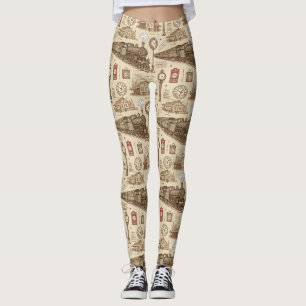 Vintage Train Station Pattern (1) Leggings